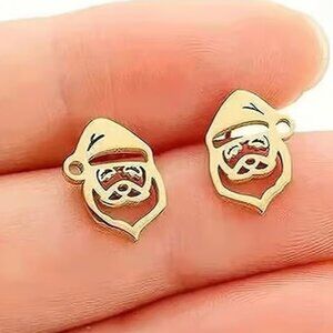 Gold Stainless Steel SANTA CLAUS Christmas Stud Earrings